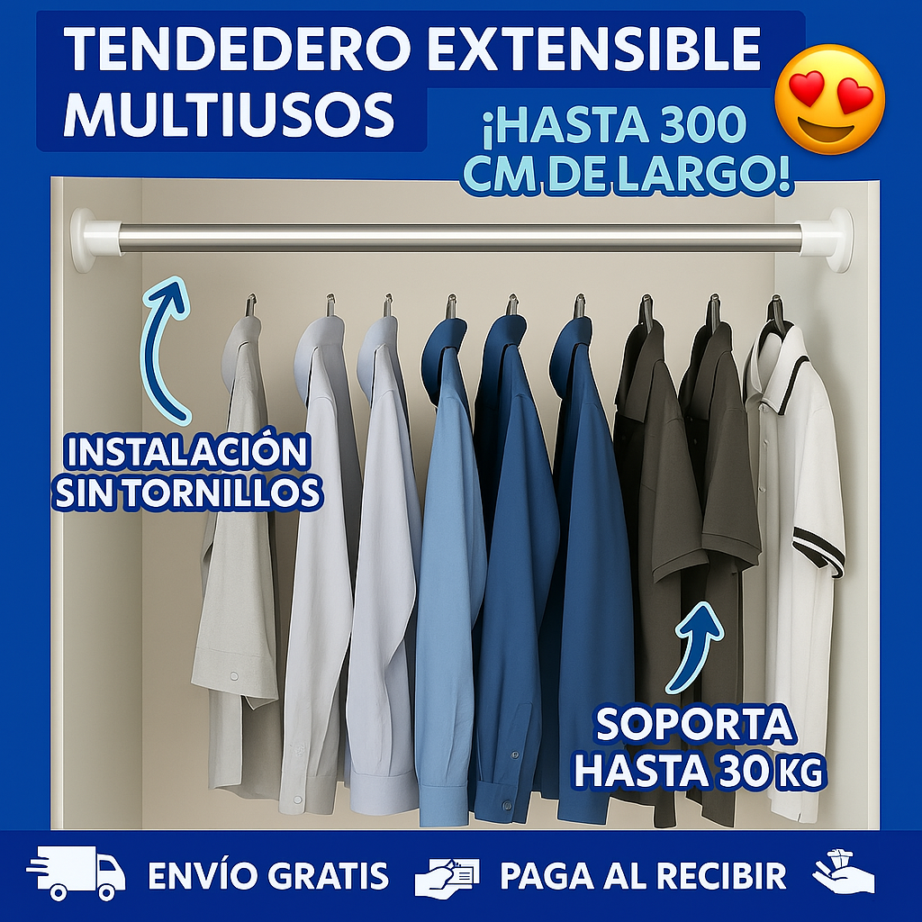 TENDEDERO EXTENSIBLE MULTIUSOS 🤩 ¡Hasta 300 cm de largo!